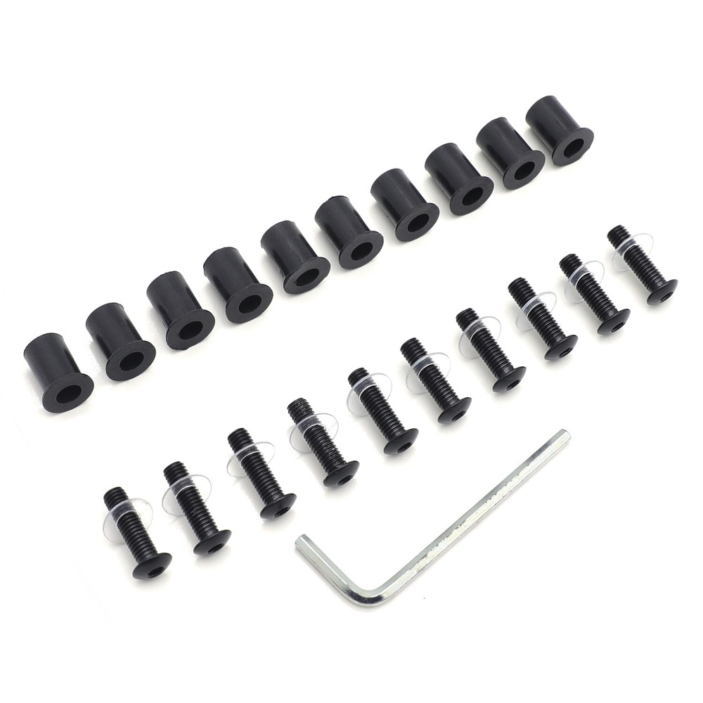 10pcs Motorcycle Windshield Windscreen Bolt Kit Well Nuts Bolts Washer Black