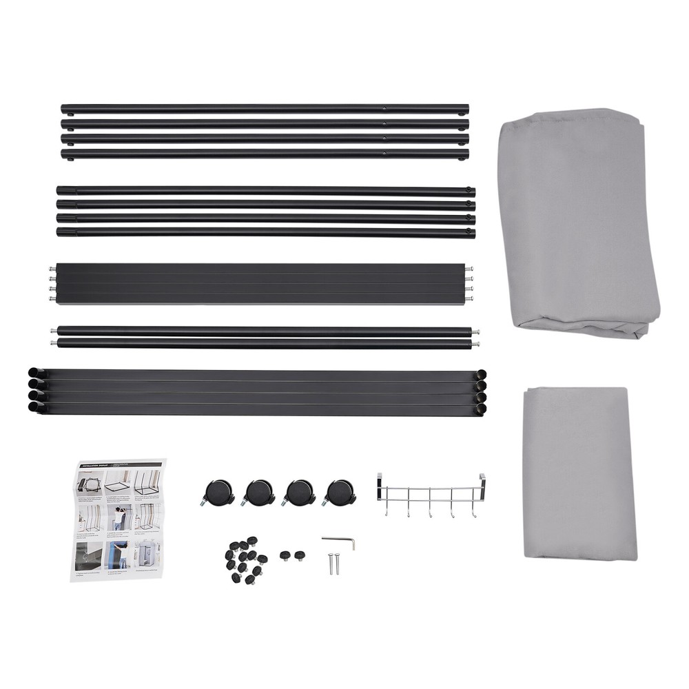 Rolling Fitting Room Portable Dressing Room Frame With Curtain & Hook Gray Color