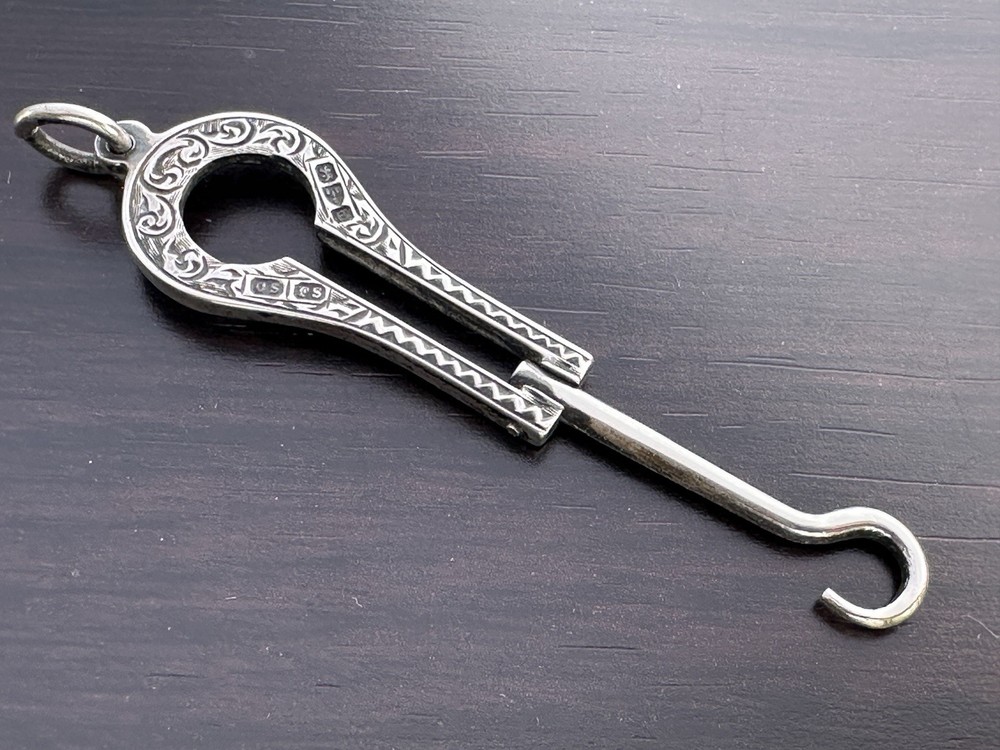 Victorian Sterling Silver Chatelaine Folding Button Hook CHESTER 1891