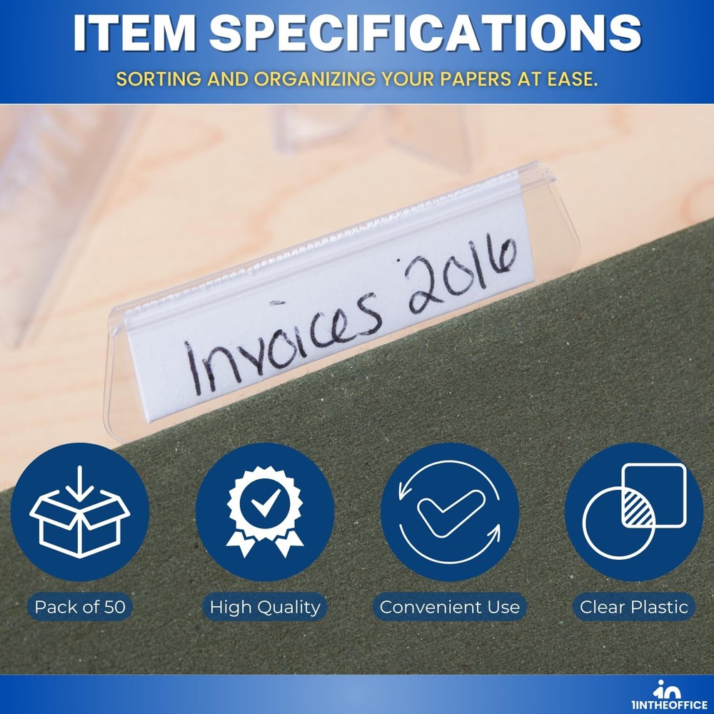 File Folder Tabs and Inserts Plastic Clear Tabs and Inserts 2" x 5/8" Plastic...