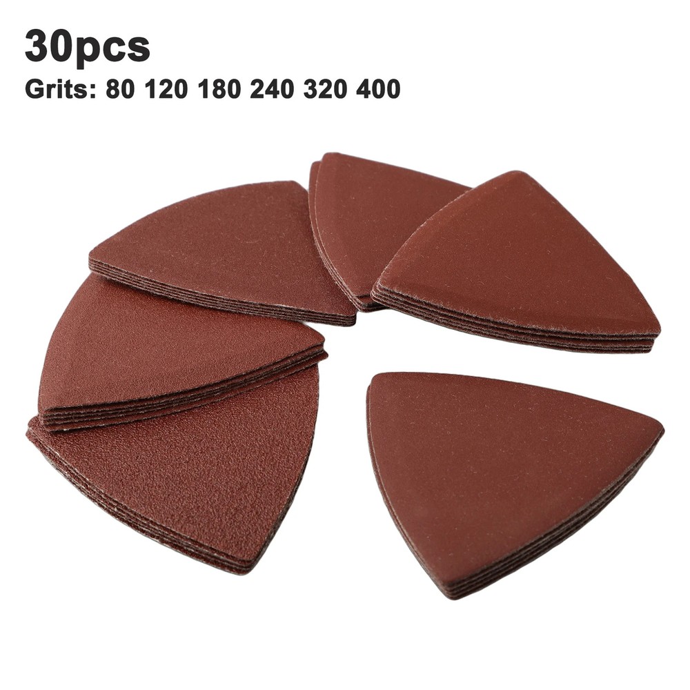 30pcs 80mm Triangular Sandpaper Hook & Loop Triangle Sanding Sheets Fit 3-1/8 I