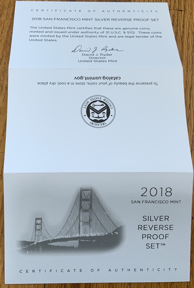 50th Anniversary -2018 SAN FRANCISCO MINT SILVER REVERSE PROOF SET w BOX & COA