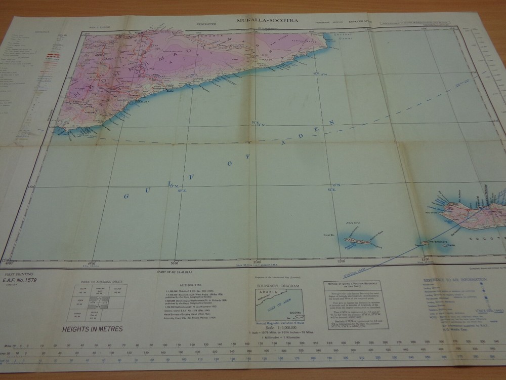 WW2 "RESTRICTED" map "MUKALLA - SOCOTRA" - FIRST PRINTING - VERY LOW PRINT RUN