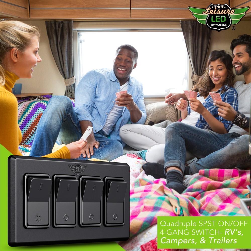 Single 4 Gang On-Off 12V Black Light Switch -RV Camper Trailer Marine Boat 12 V