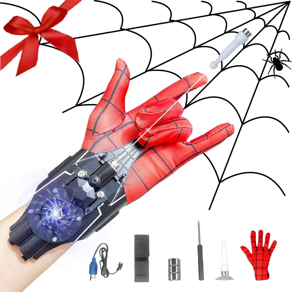 Spider Web Shooter Toy - USB Rechargeable, 9.7-Foot Range, Dual-Function