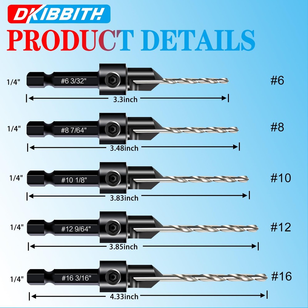 DKIBBITH 12-Piece Countersink Drill Bit Set with 12 Piece