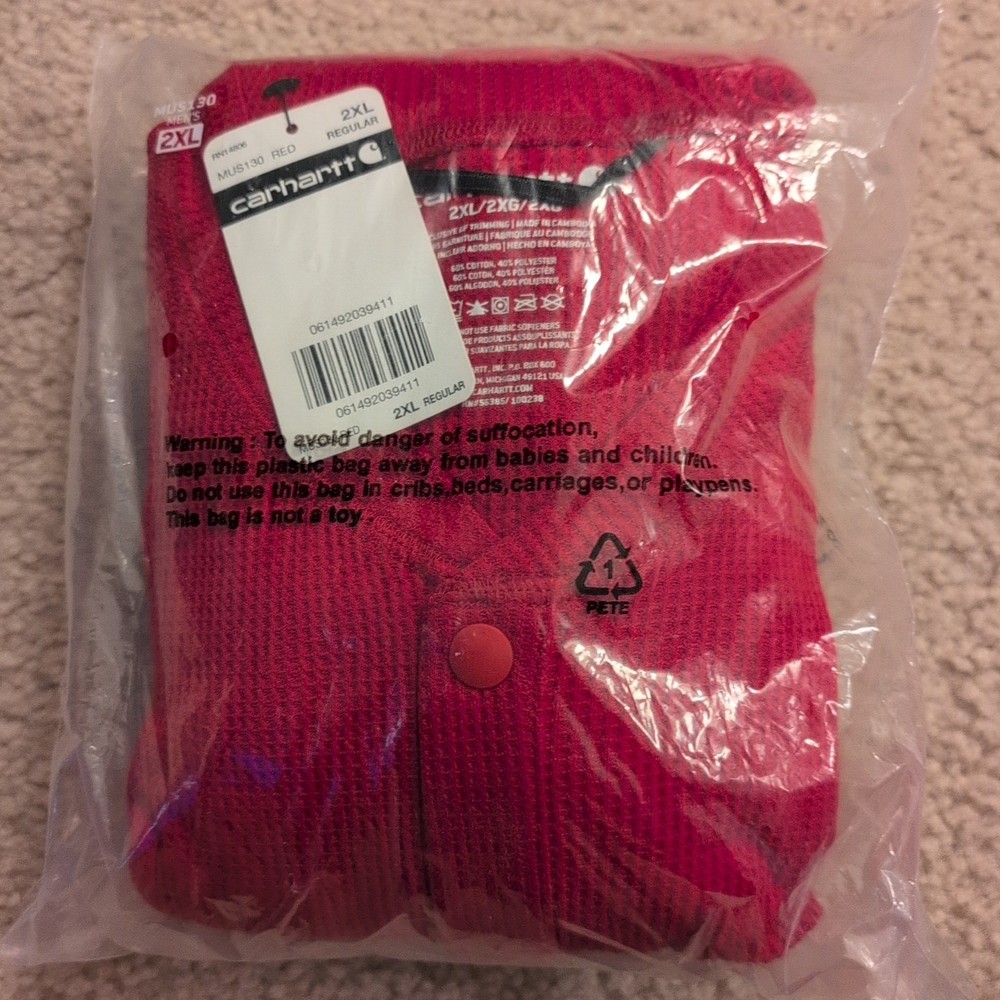 Carhartt Men's Classic Basic Layer Cotton Poly-Union Suit Red Size XXL NWT