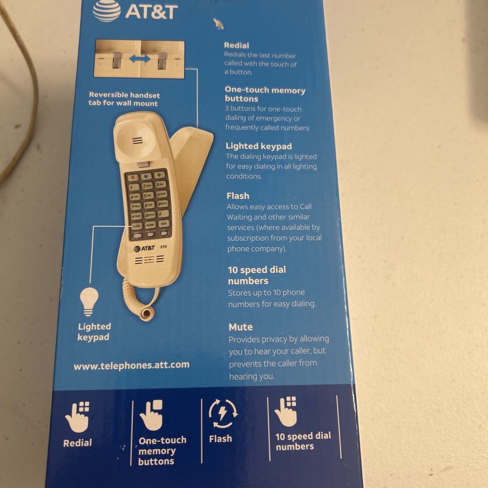 AT&T 210 Basic Trimline Corded Phone Single Line No AC Power Required Beige