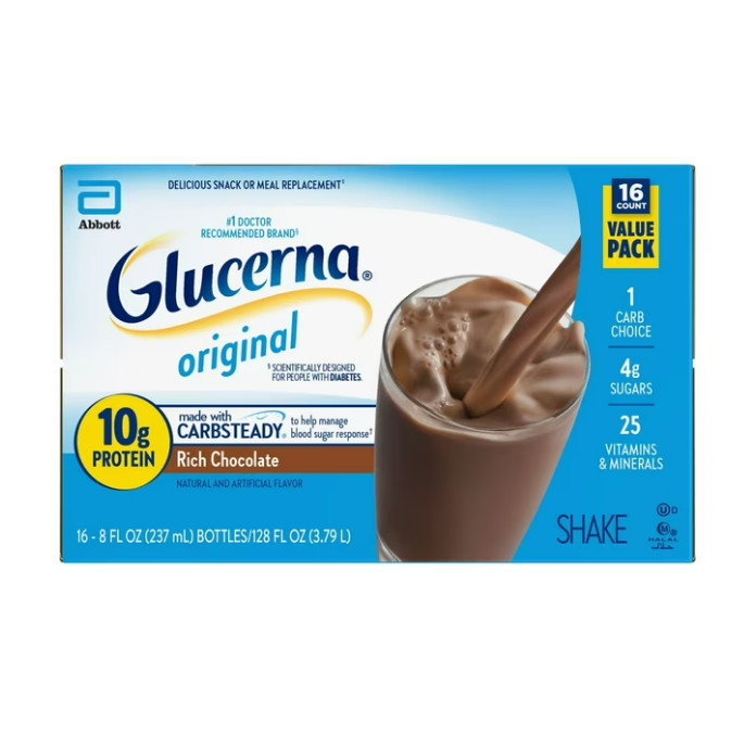 2 PACK Glucerna Original Diabetic Protein Shake, Rich Chocolate, 8 fl oz Bottle