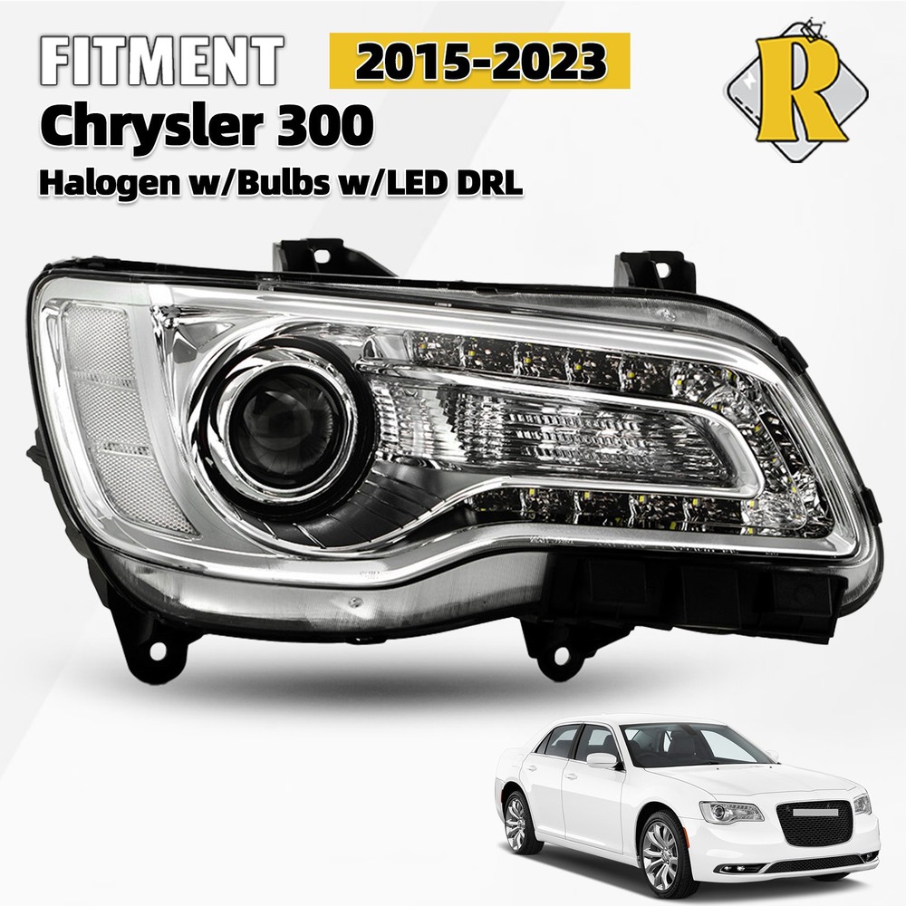 For 2015-2023 Chrysler 300 Chrome Halogen Headlight LED DRL Projector Passenger
