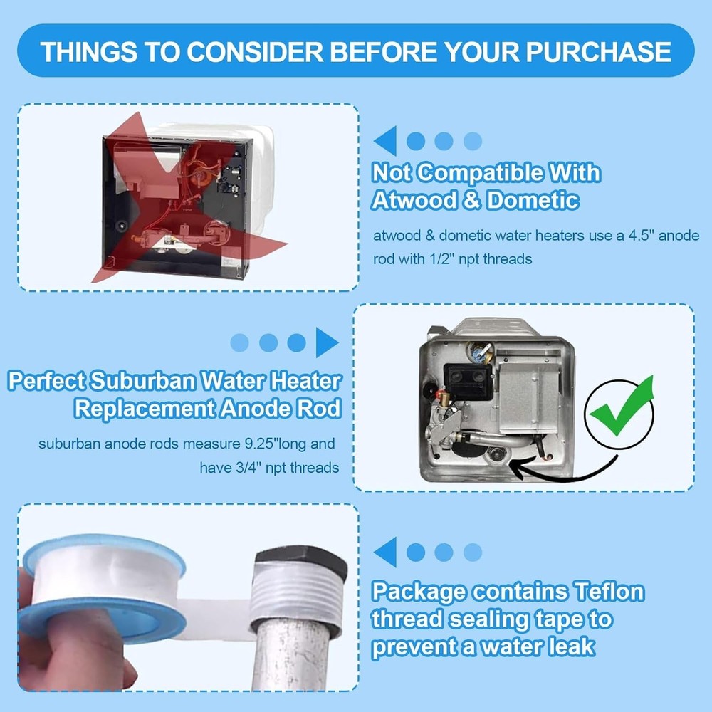 RV Water Heater Anode, Hot Water Heater Flush Wand and Stainless Steel Brush ...