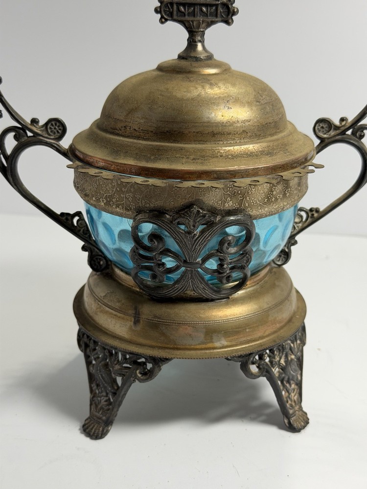 Vintage Silver Plated Blue Sugar Bowl Caster