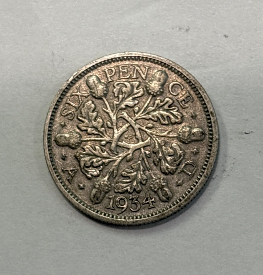 1934 British Silver! 6 Pence! ENN Coins