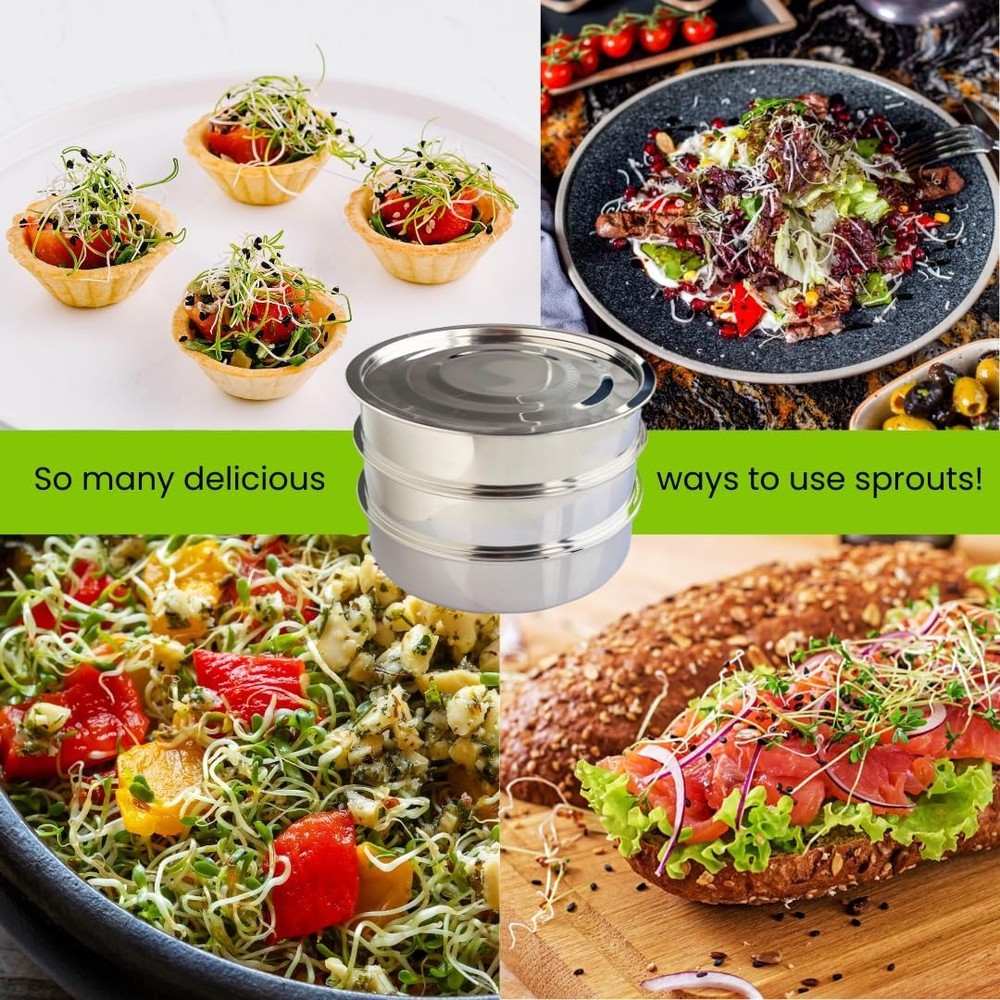 ZESTIGREENS Stainless Steel Seed Sprouter Kit - Stackable 3-Tier Seed Sprouting