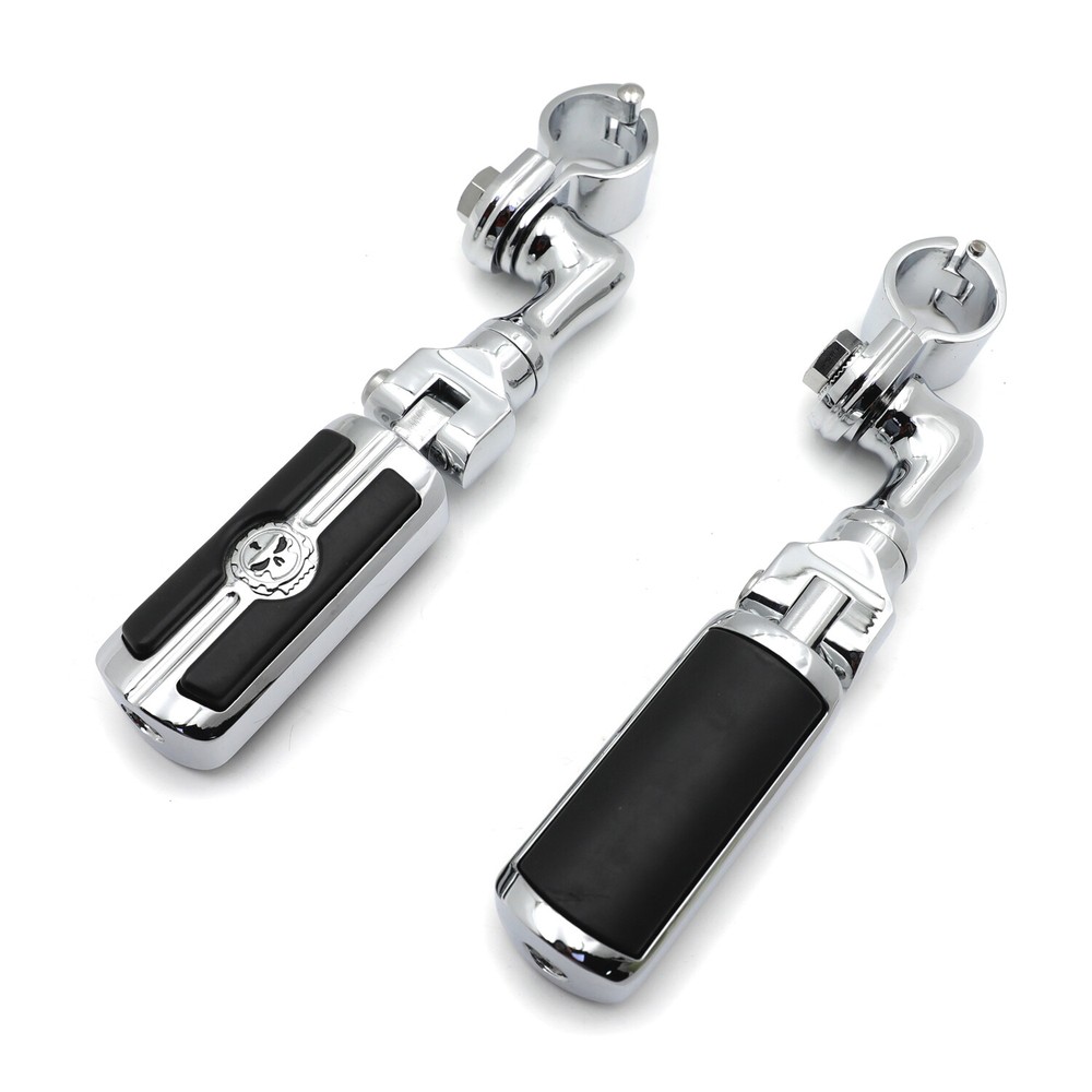 Chrome Angled Adjustable Skull Foot Peg For 1.25" Engine Guard Frame Tube