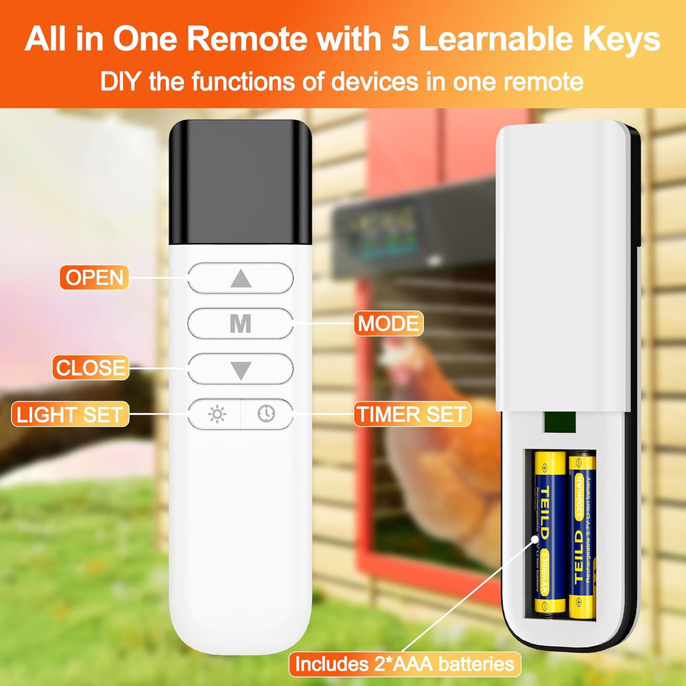 Chicken Coop Door Solar Powered with Programmable Remote Control, Automatic Alum