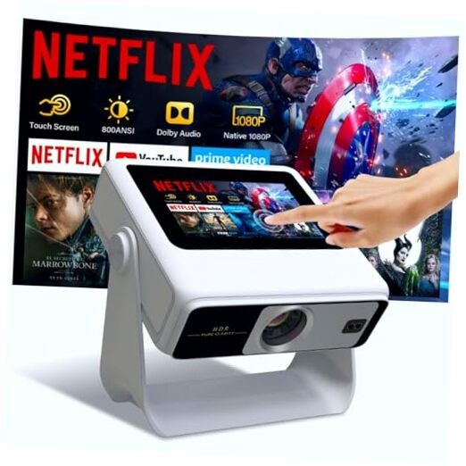 4k Support Projector with WiFi and Bluetooth,TouchScreen Portable Medium White