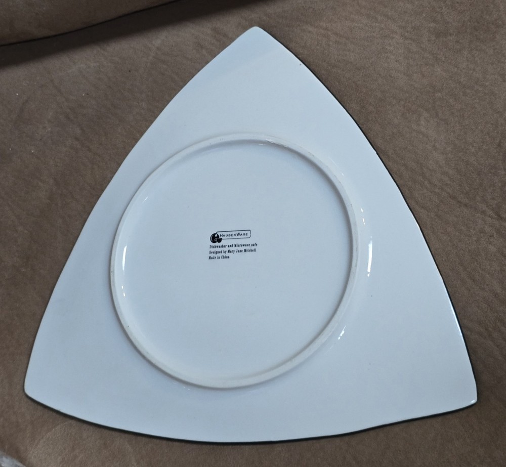 10½" HausenWare Ceramic Triangle Platter Cheese & Wine Painted Design