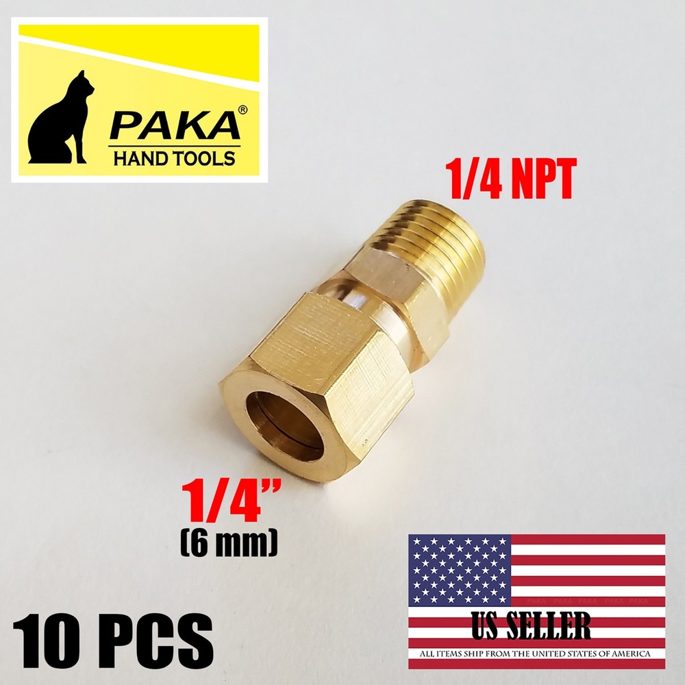 10 PC - Compression Brass Fitting 1/4" OD Tube X 1/4" NPT Male Pipe