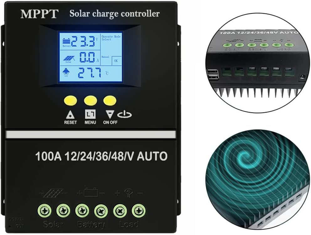 100A MPPT Solar Charge Controller Max 100V Input Dual USB for Lead-Acid/Lithium