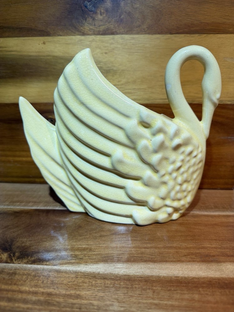 Yellow Ceramic Swan Planter, 6 Inch, Pottery, Glossy Finish, Solid Color