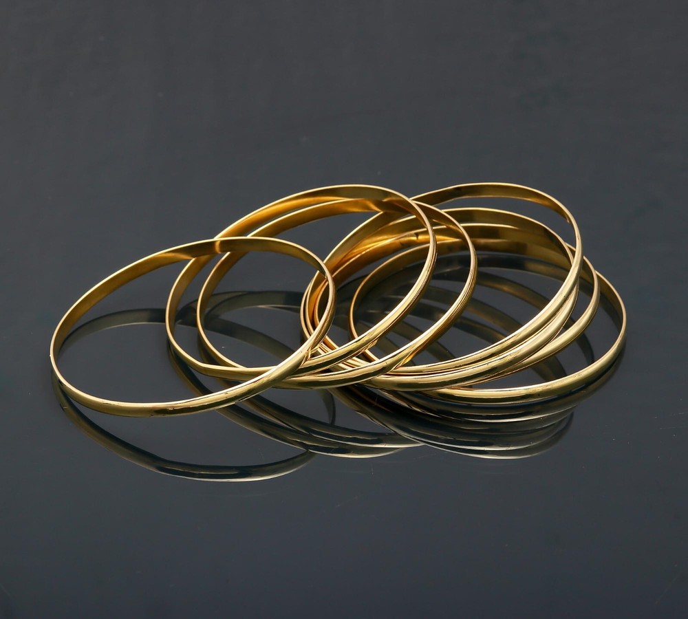 925 Sterling Silver Bangles Gold Plate Bangle 7 PC SET Plain Stackable Bangle