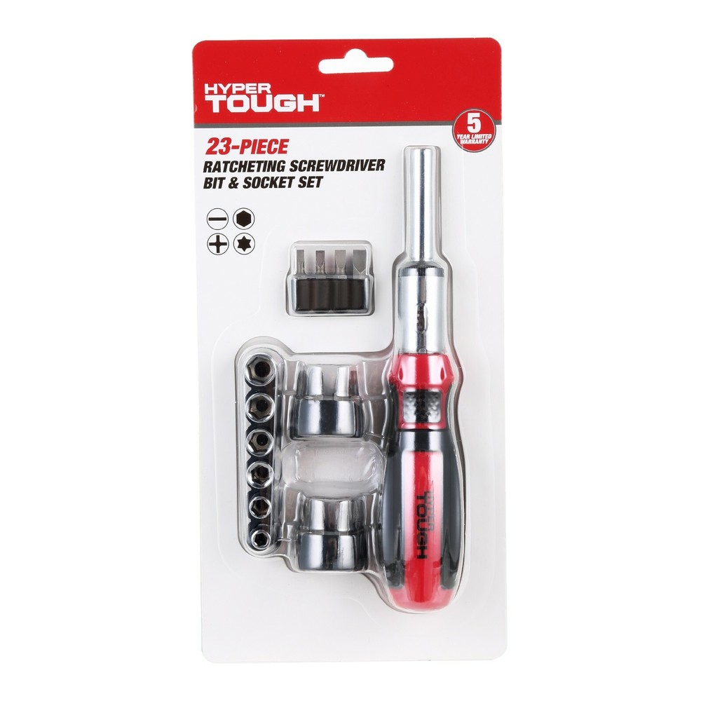 Hyper Tough 23 Piece Ratchet Ratcheting Screwdriver Bit and Socket Set