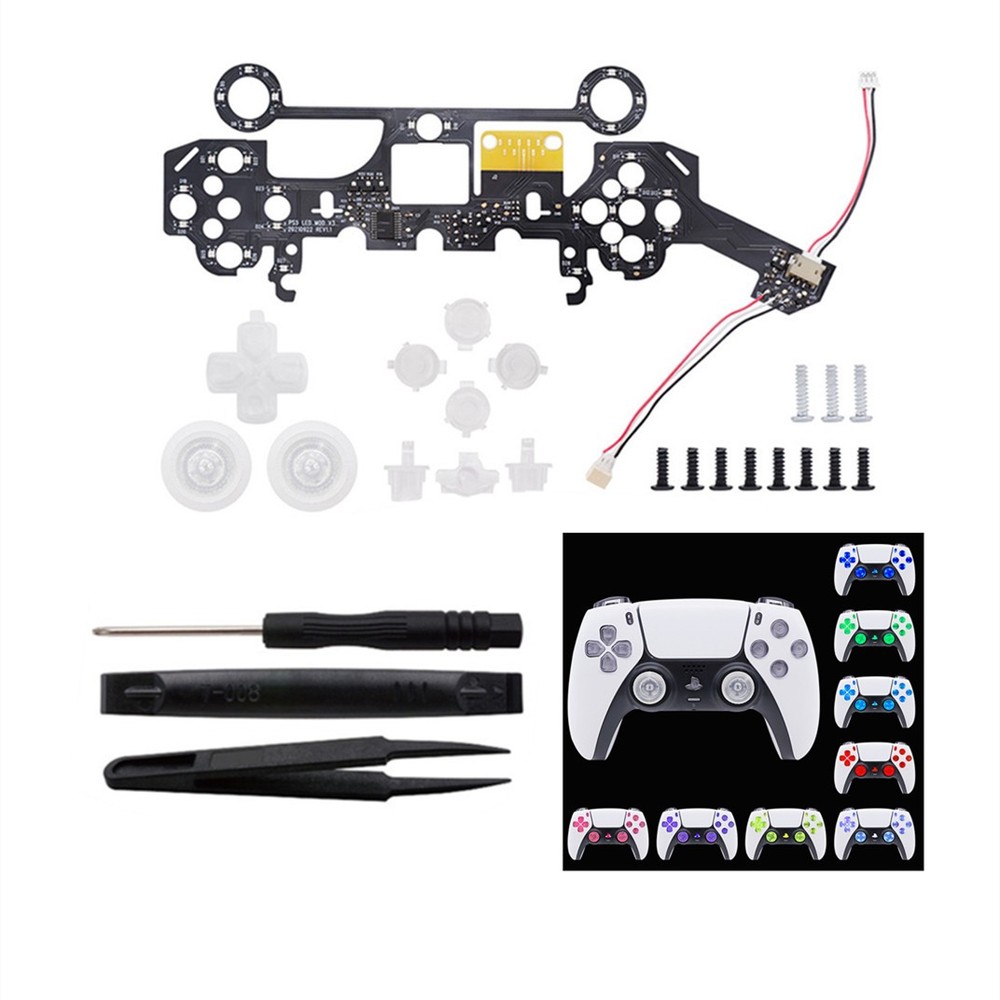 DIY Colored LED Light Board D-Pad Face Buttons Thumbsticks For PS5 Controller