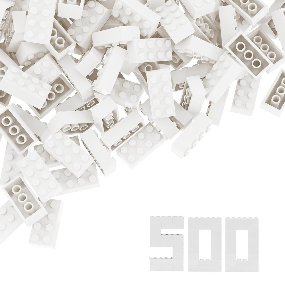 500 Piece Bulk 2x4 Building Bricks, with Lego, Flat White Bricks