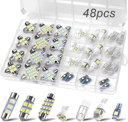 48Pcs Led Interior Car Lights Kit, 6500K White Bulbs