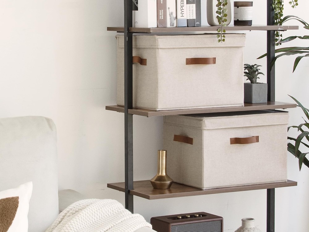 Fabric Storage Bins with Lid, Decorative Storage Boxes for Shelves, Stackable...