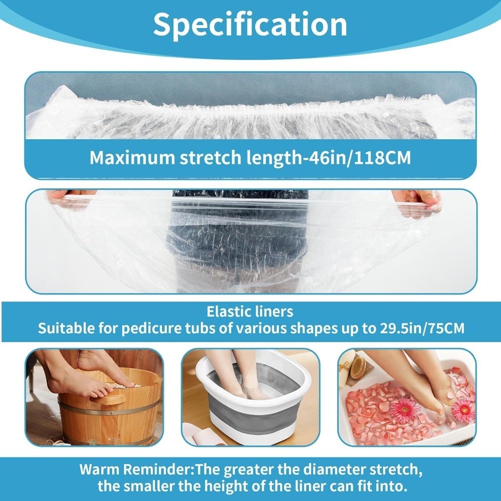 Disposable Pedicure Liners 25 Pack Plastic Foot Soak Bath Spa Basin Covers for