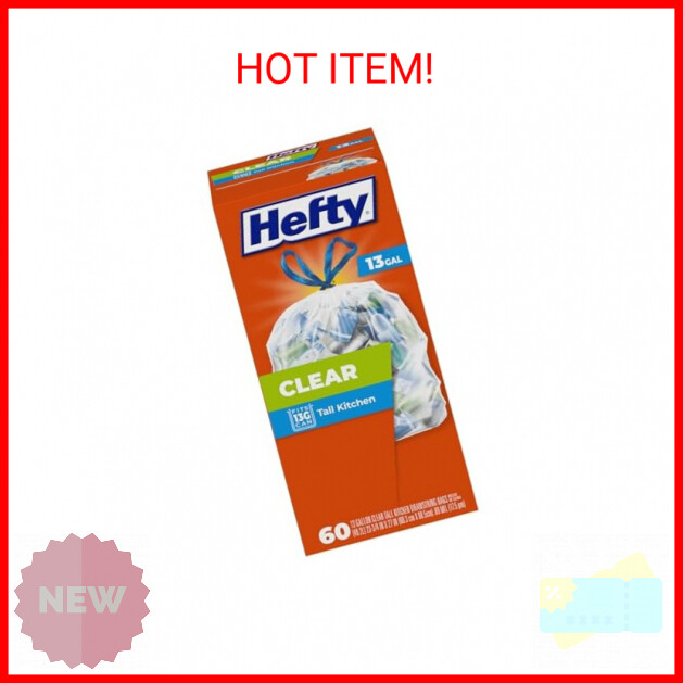 Hefty Clear Trash Bags, Clear, 13 Gallon, 60 Count