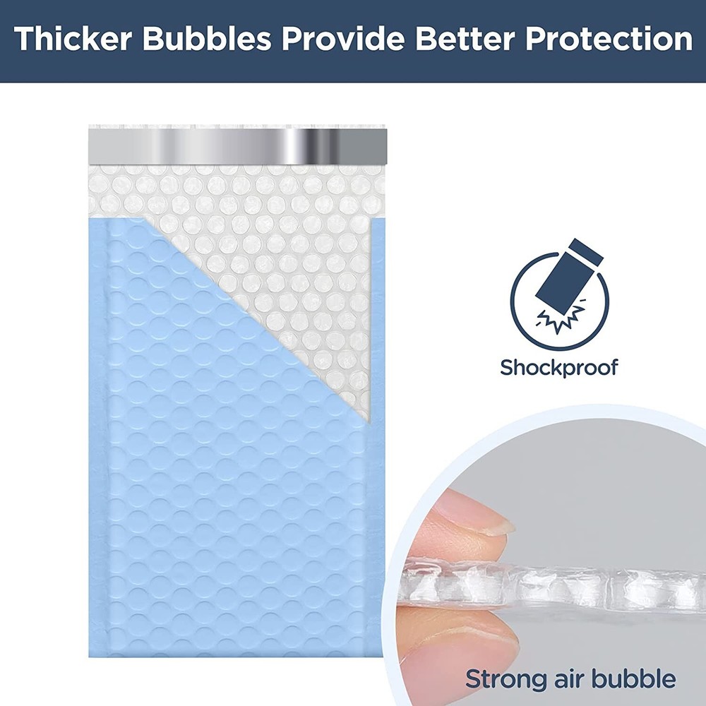 250 #000 4x8 Light Blue Poly Bubble Padded Envelopes Self-Sealing Mailers