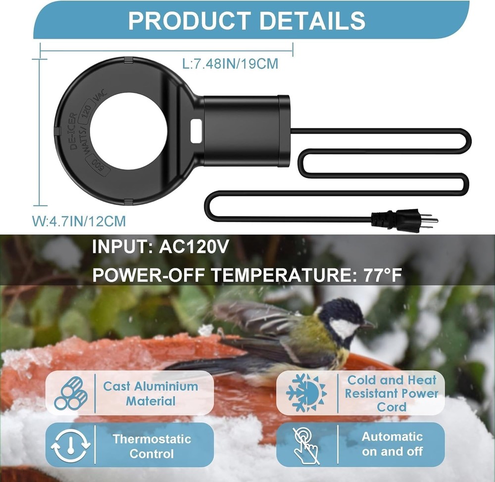 Smart 500W Submersible De-Icer: Keep Water Flowing Fresh for Birds and Livestock
