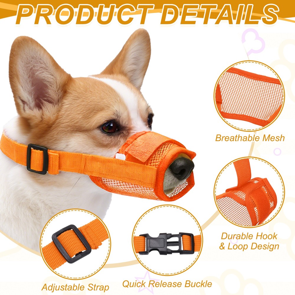 Dog Muzzle Soft Mesh Muzzle Mouth Guard Cover Orange M