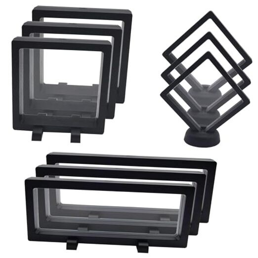 9PCS 3D Floating Display Case, Challenge Coin Display Stand Holder Frames Black