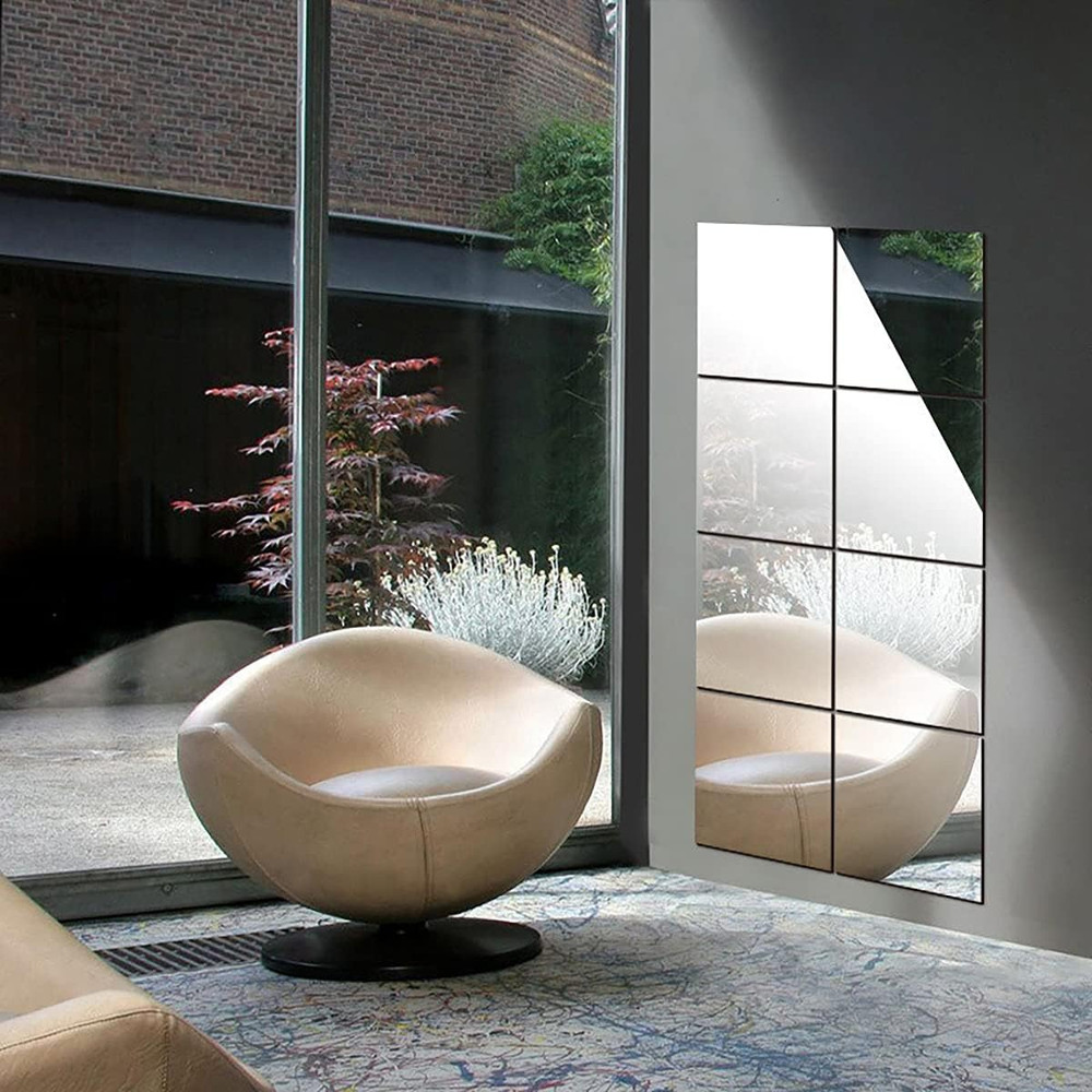 10 Pieces Flexible Mirror Sheets, Self Adhesive Decorative Plastic Mirror Tiles