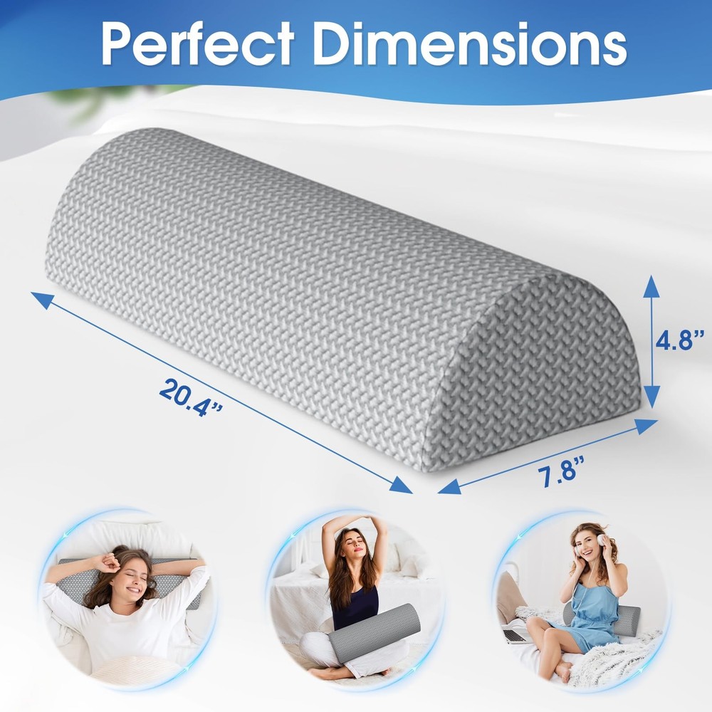 TranquilRelax Knee Pillow for Back Sleeping Memory Foam Half Standard, Grey