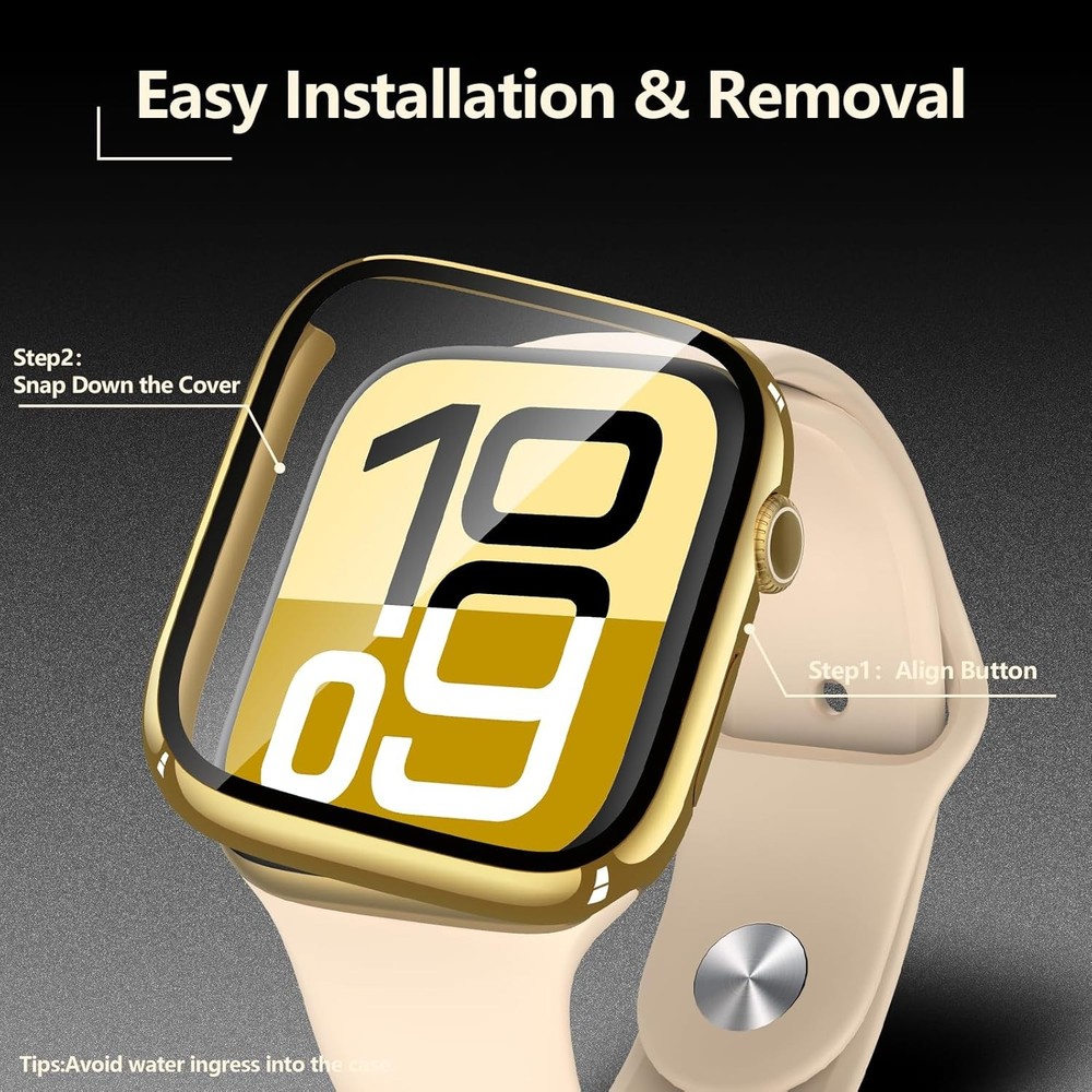 2-Pack Gold Case with Tempered Glass Screen Protector for Apple Watch 46mm