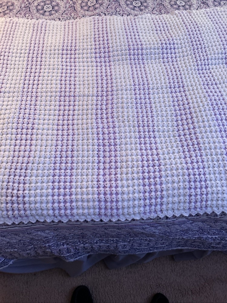 Double Crotchet Afghan Throw Lilac & White
