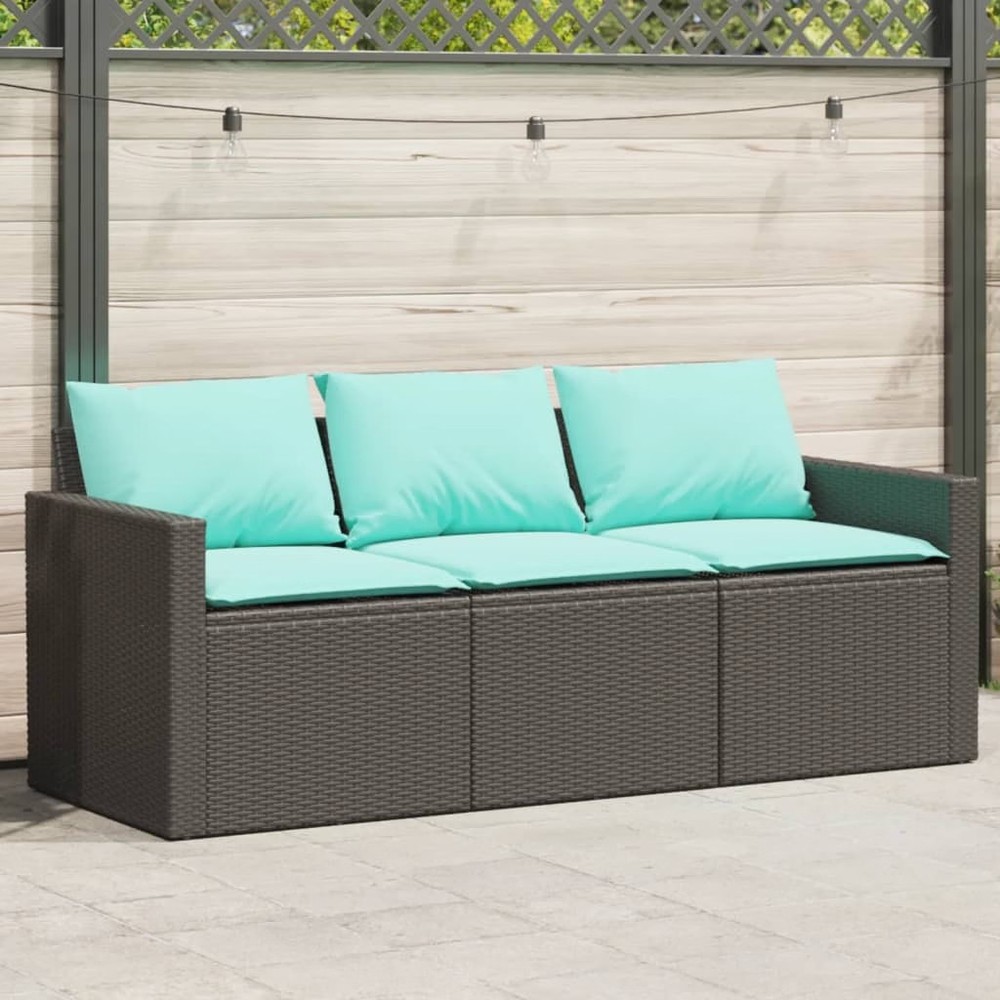 Garden Sofa Black with blue cushions PE rattan Medium