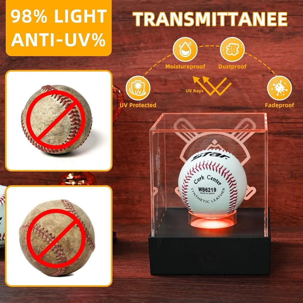 Baseball Display Case with LED Light Baseball Holder Display Case with Engraving