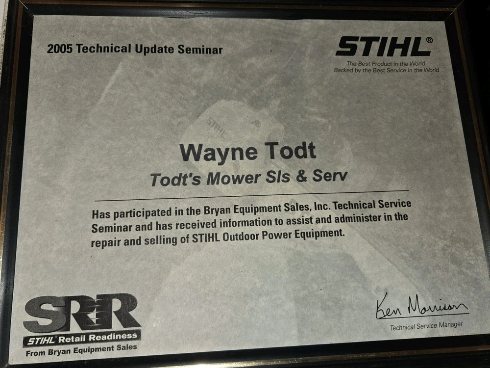 3 1990s 2000s STIHL TECHNICAL SERVICE CERTIFICATES FRAMED