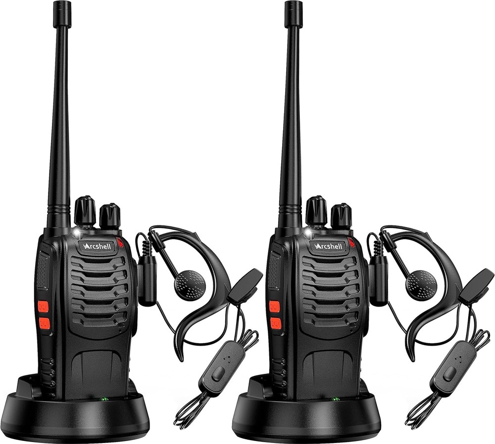 Rechargeable Long Range Two-Way Radios with Earpiece 2 Pack Arcshell Black