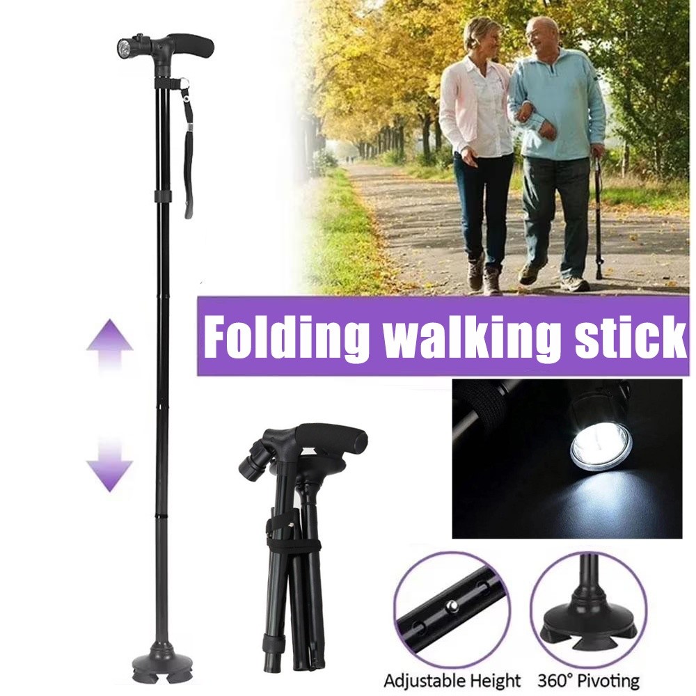 New Folding Walking Cane with LED Light, Adjustable Walking Stick with Carrying
