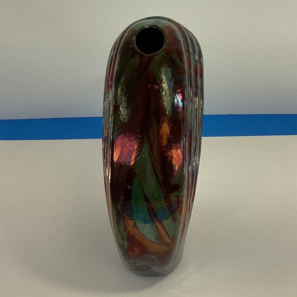 Signed Ruby Hansen 2012 raku pottery vase