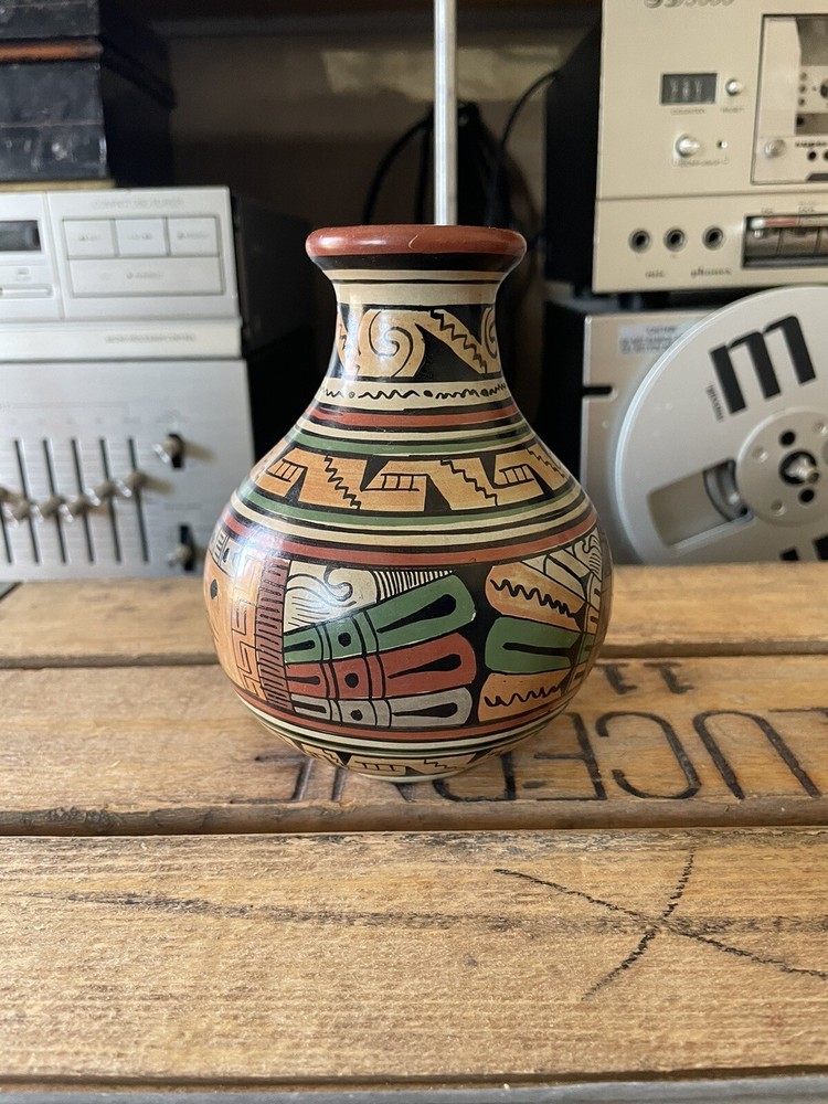 Vintage Mini Cusco Peruvian Pottery Vase Or Jug With Face