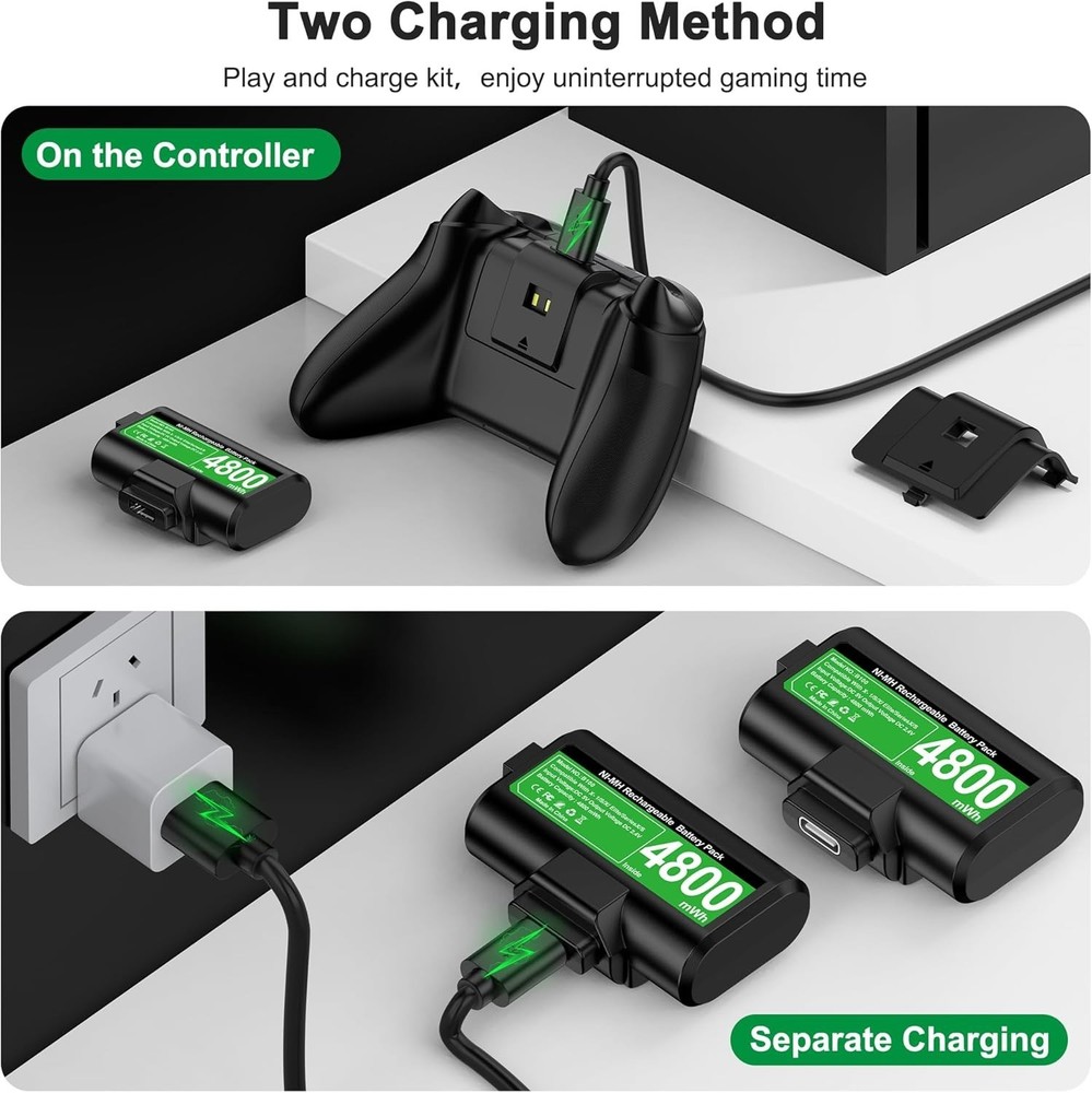 Rechargeable Xbox Controller Battery Pack with 4 Back Covers and a USB C Char...