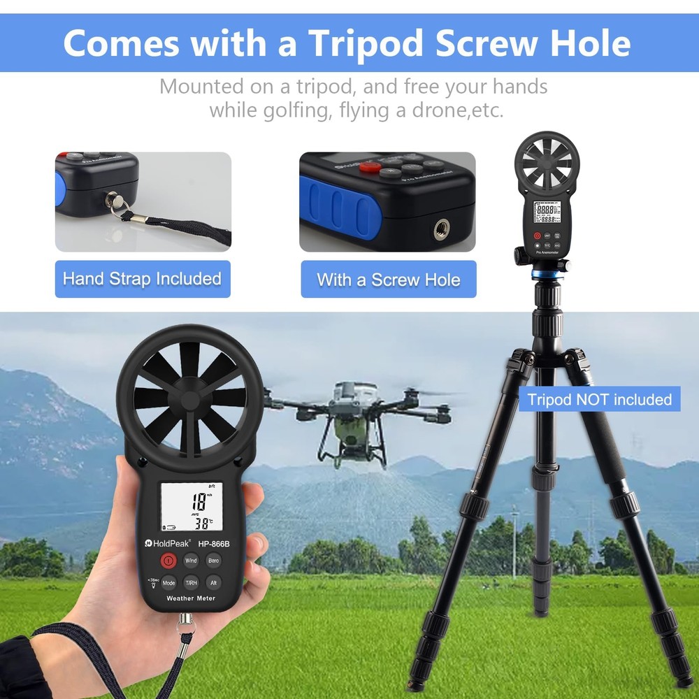 HoldPeak 866B Digital Anemometer Handheld Wind medium, 1Pcs